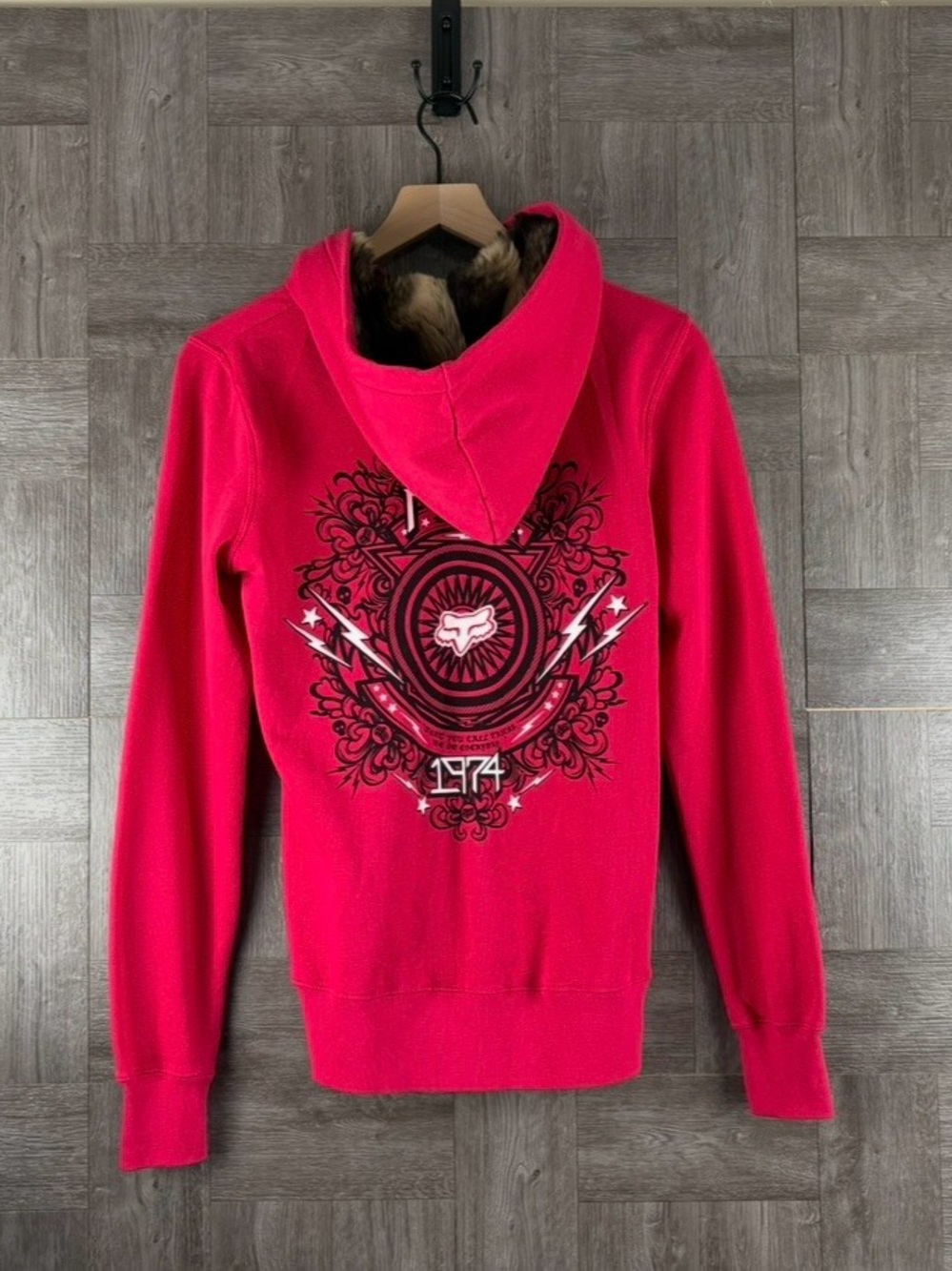 Fox Racing Women’s Vintage Y2K Hot Pink Zip-up Soft Faux-fur Lined Hood Retro